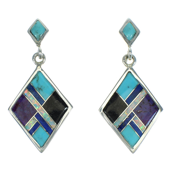Southwestern Multicolor Sterling Silver Post Dangle Earrings AX71408